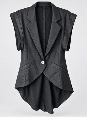 MOUSE JI Urban Avant Garde High Low Cotton Vest Jacket Blazer Black Size 38 S